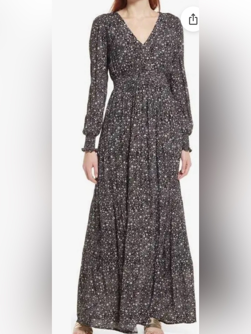 NWOT BTFL Long Sleeve Black Star Print Maxi Dress - Size Large